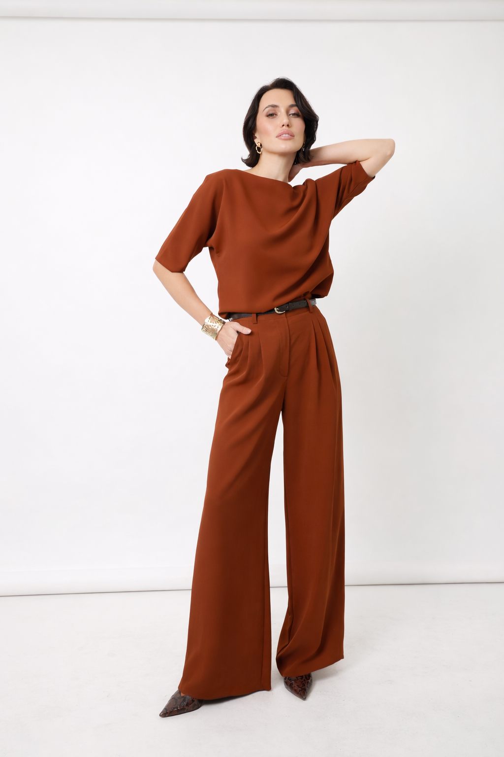 Kalhoty "Pallazzo" cinnamon