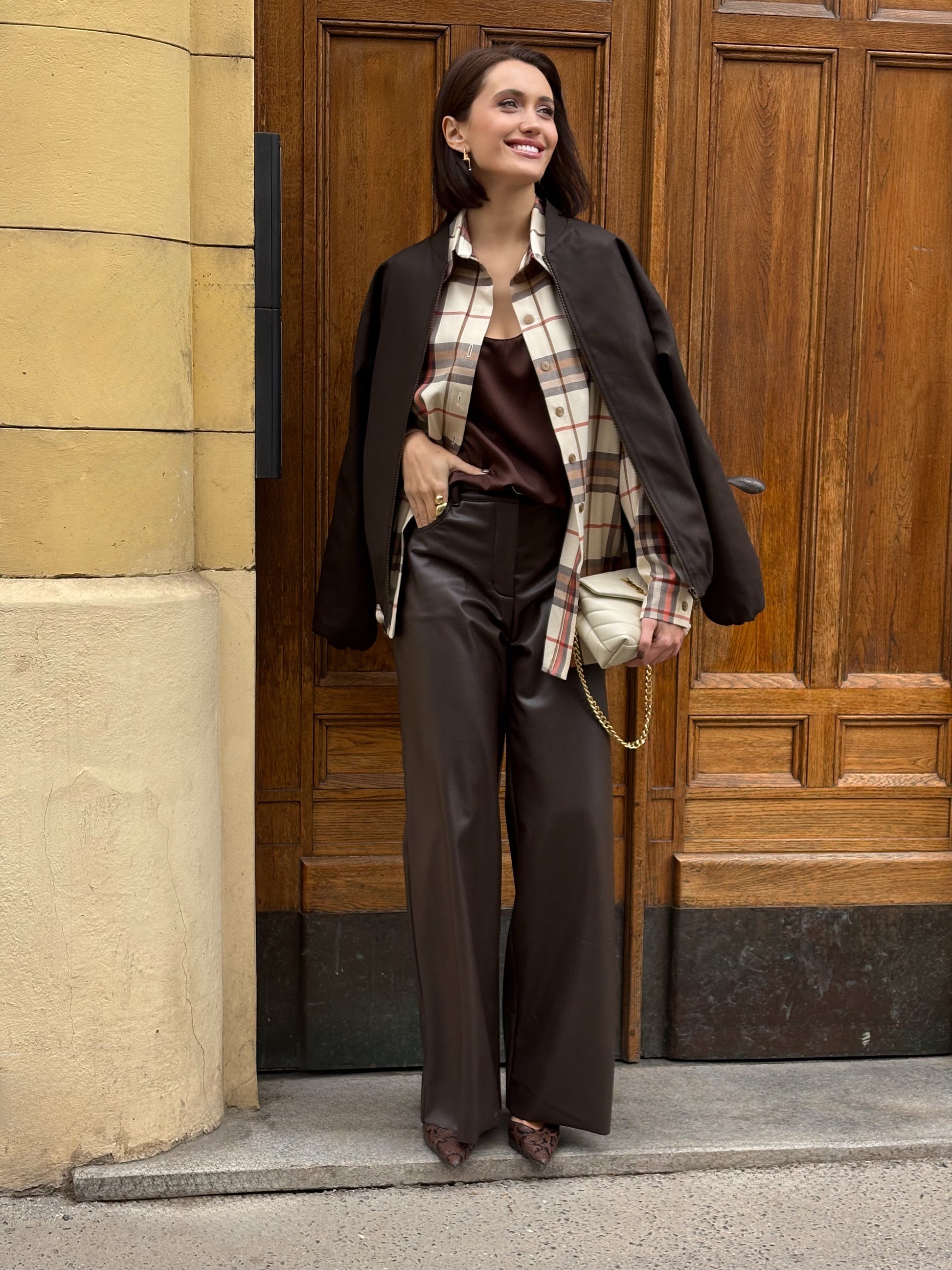 Kalhoty "Eco leather" dark chocolate