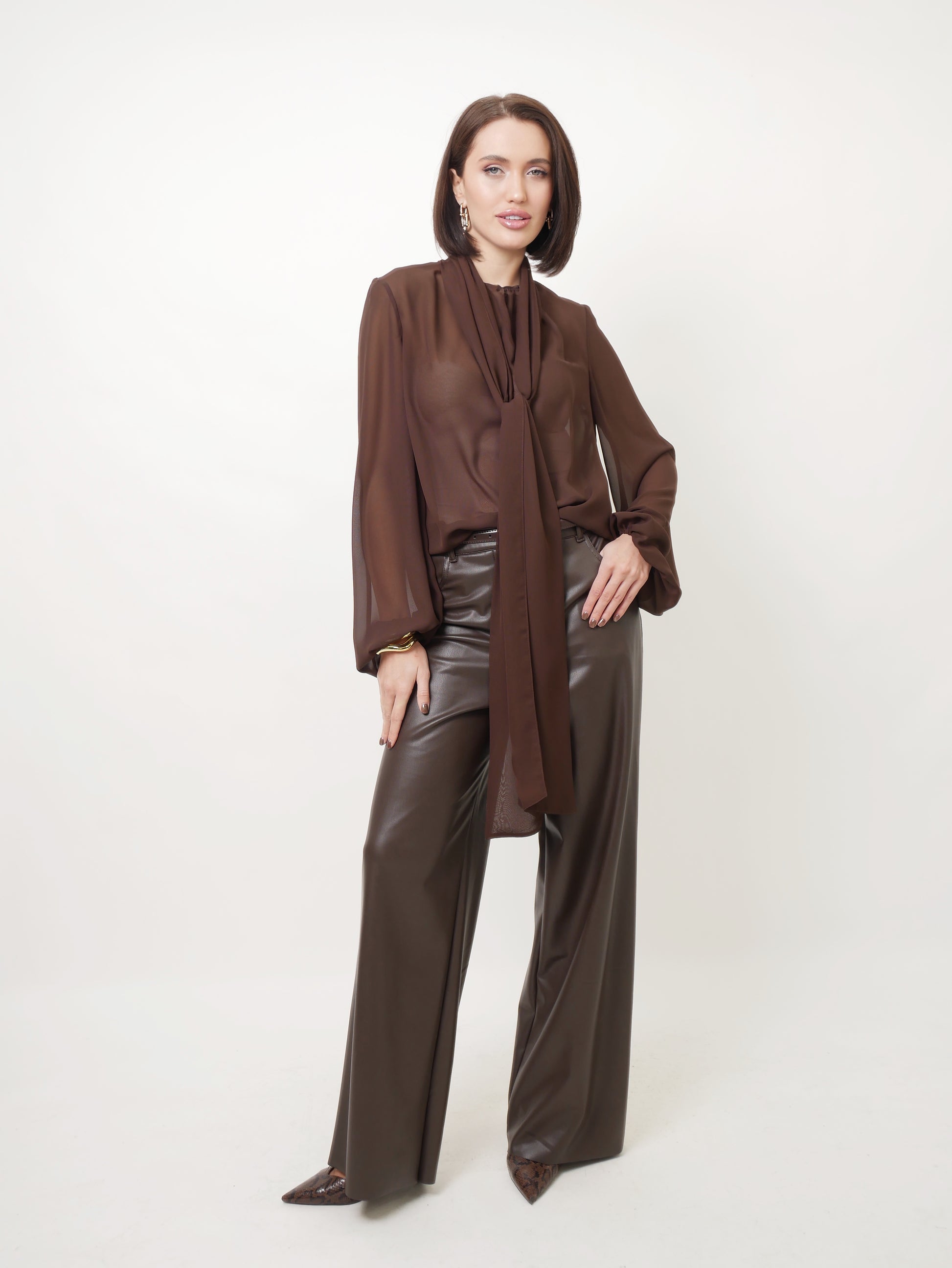 Kalhoty "Eco leather" dark chocolate