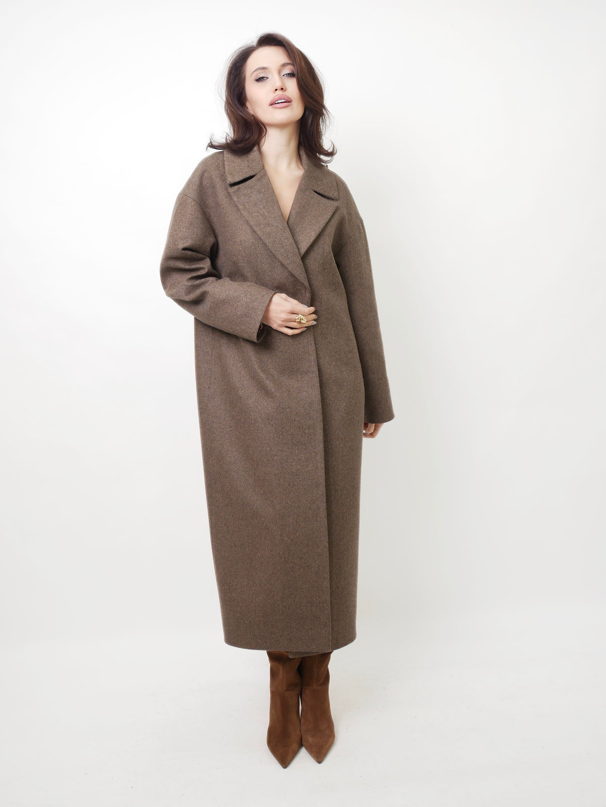 Kabát "Oversized" herringbone brown