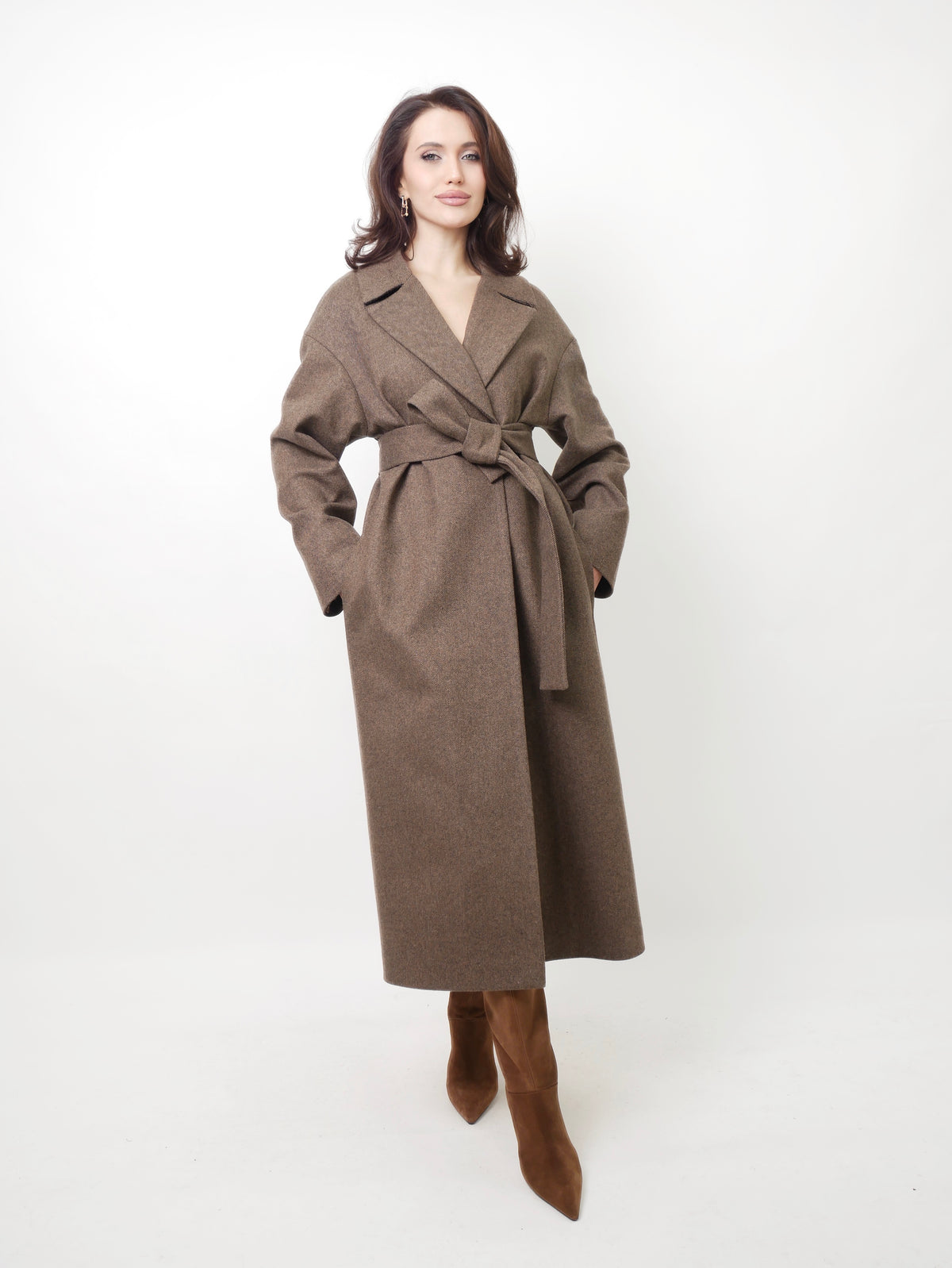 Kabát "Oversized" herringbone brown