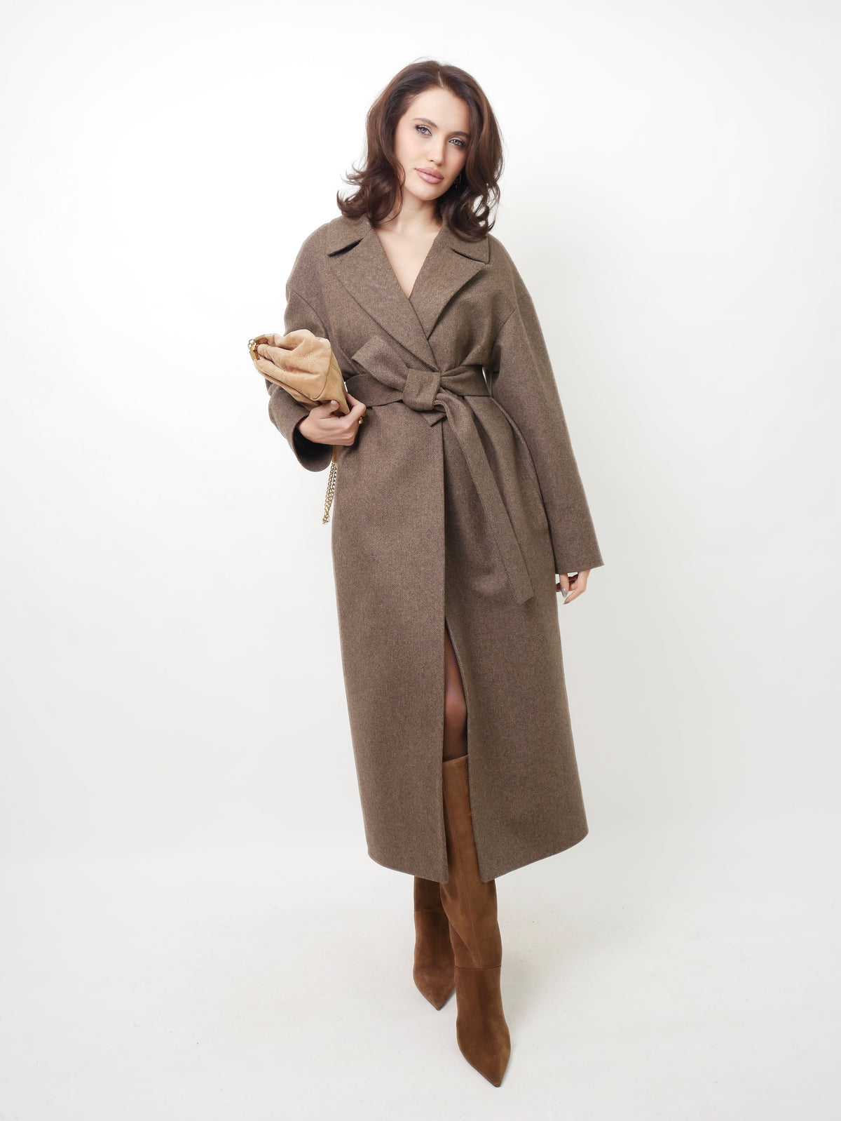 Kabát "Oversized" herringbone brown