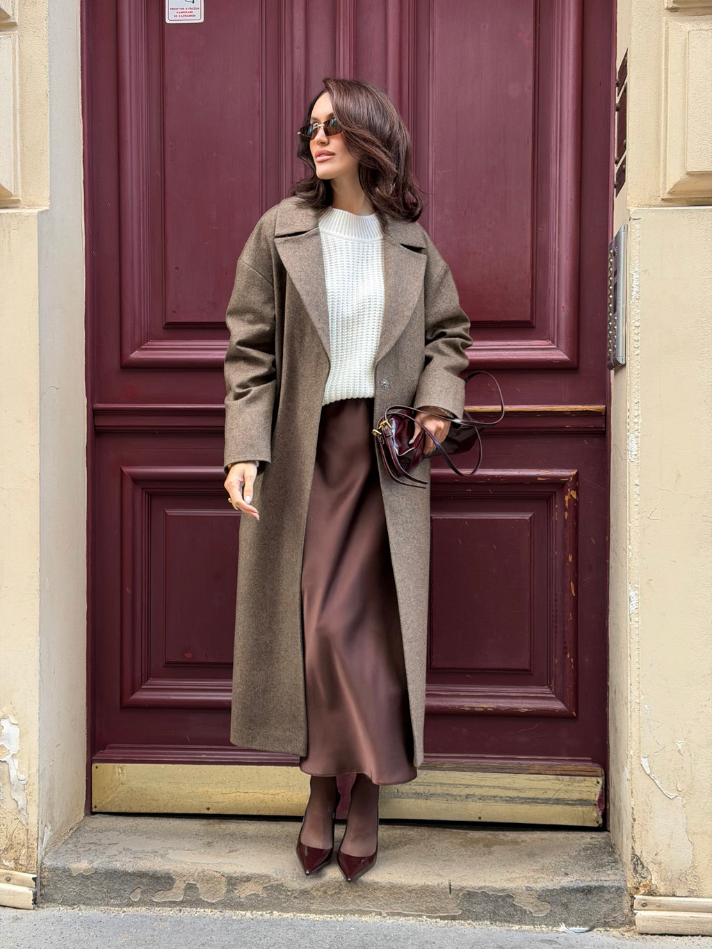 Kabát "Oversized" herringbone brown