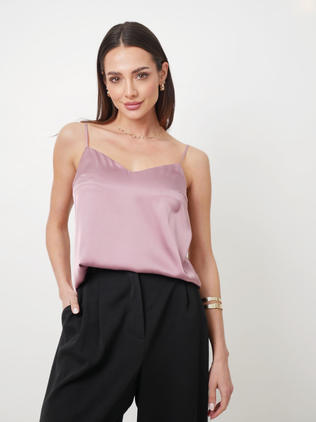 Saténový top "Basic" dusty lilac