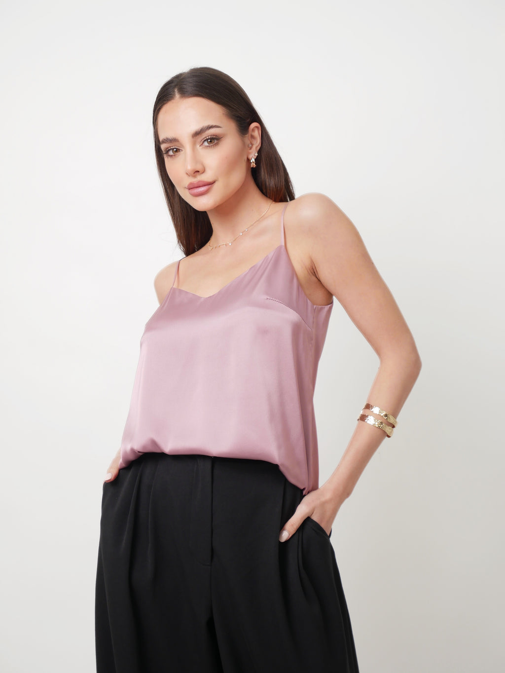 Saténový top "Basic" dusty lilac