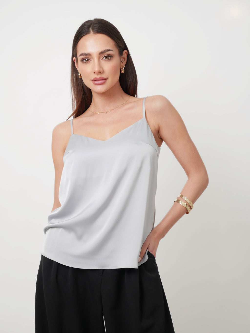 Saténový top "Basic" cold grey