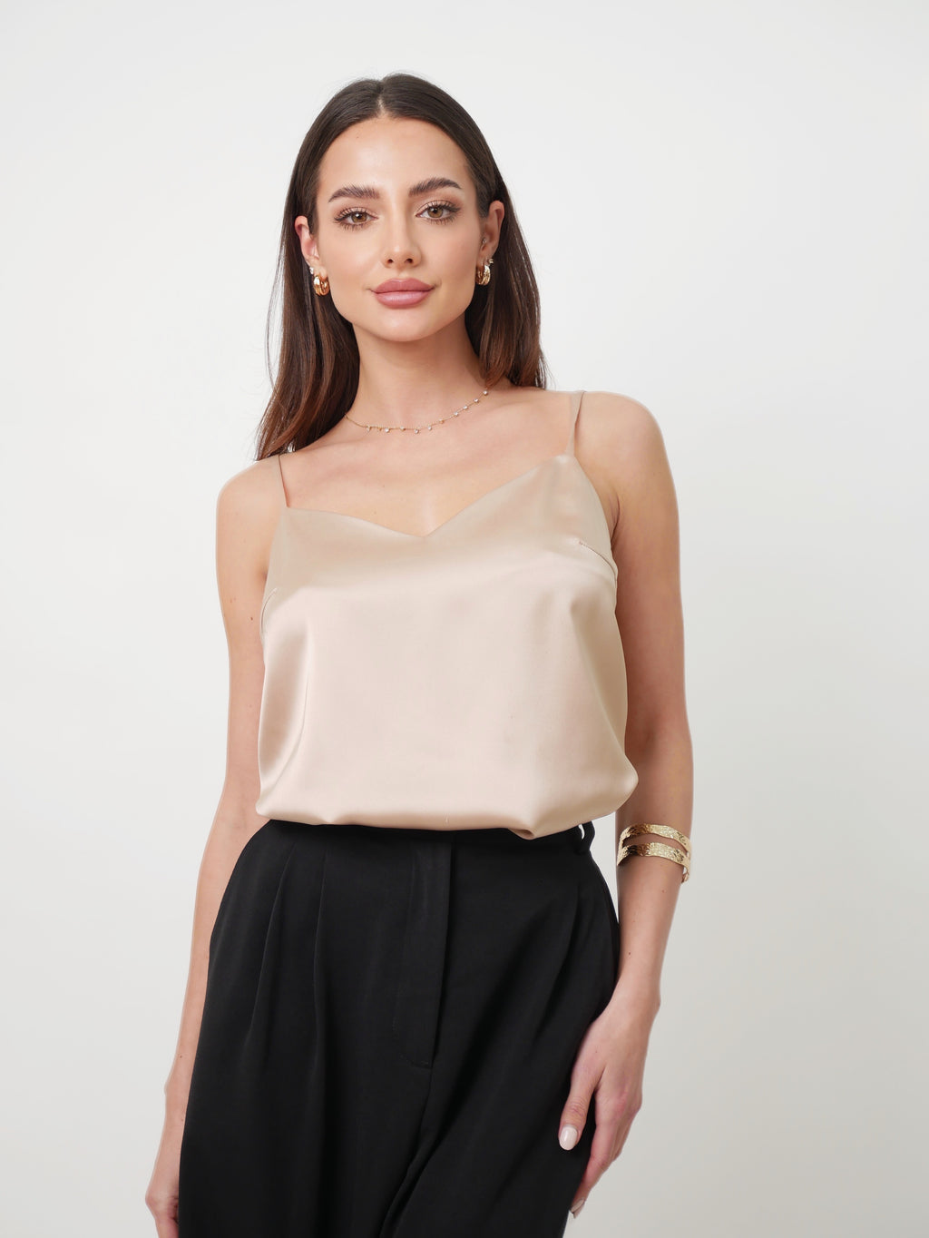 Saténový top "Basic" beige nude