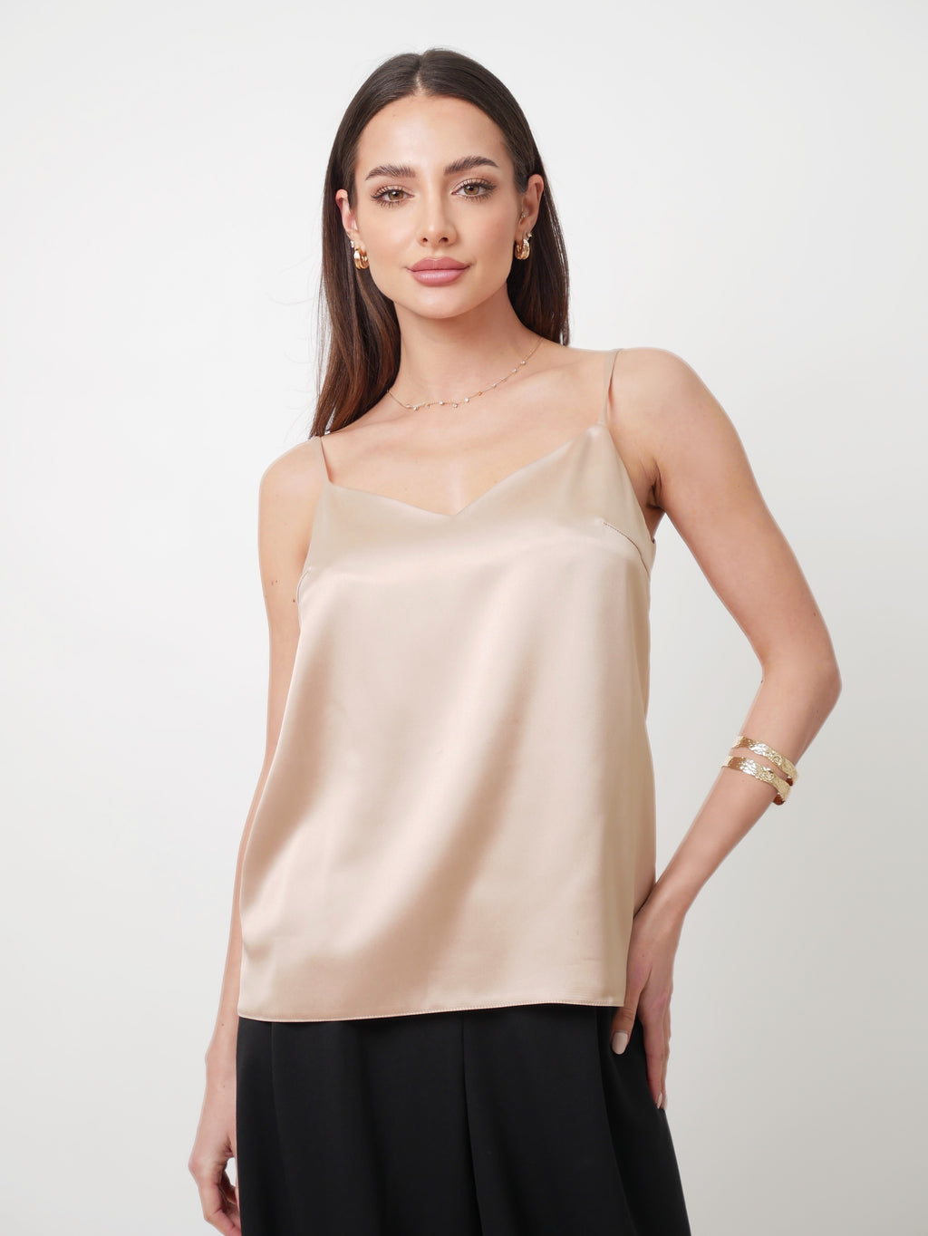 Saténový top "Basic" beige nude