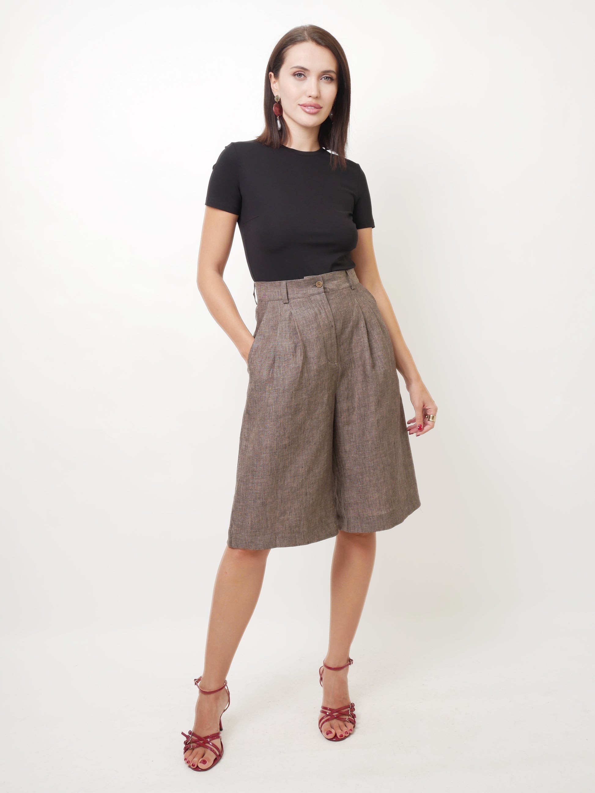 Bermudy "Len premium" greyish brown
