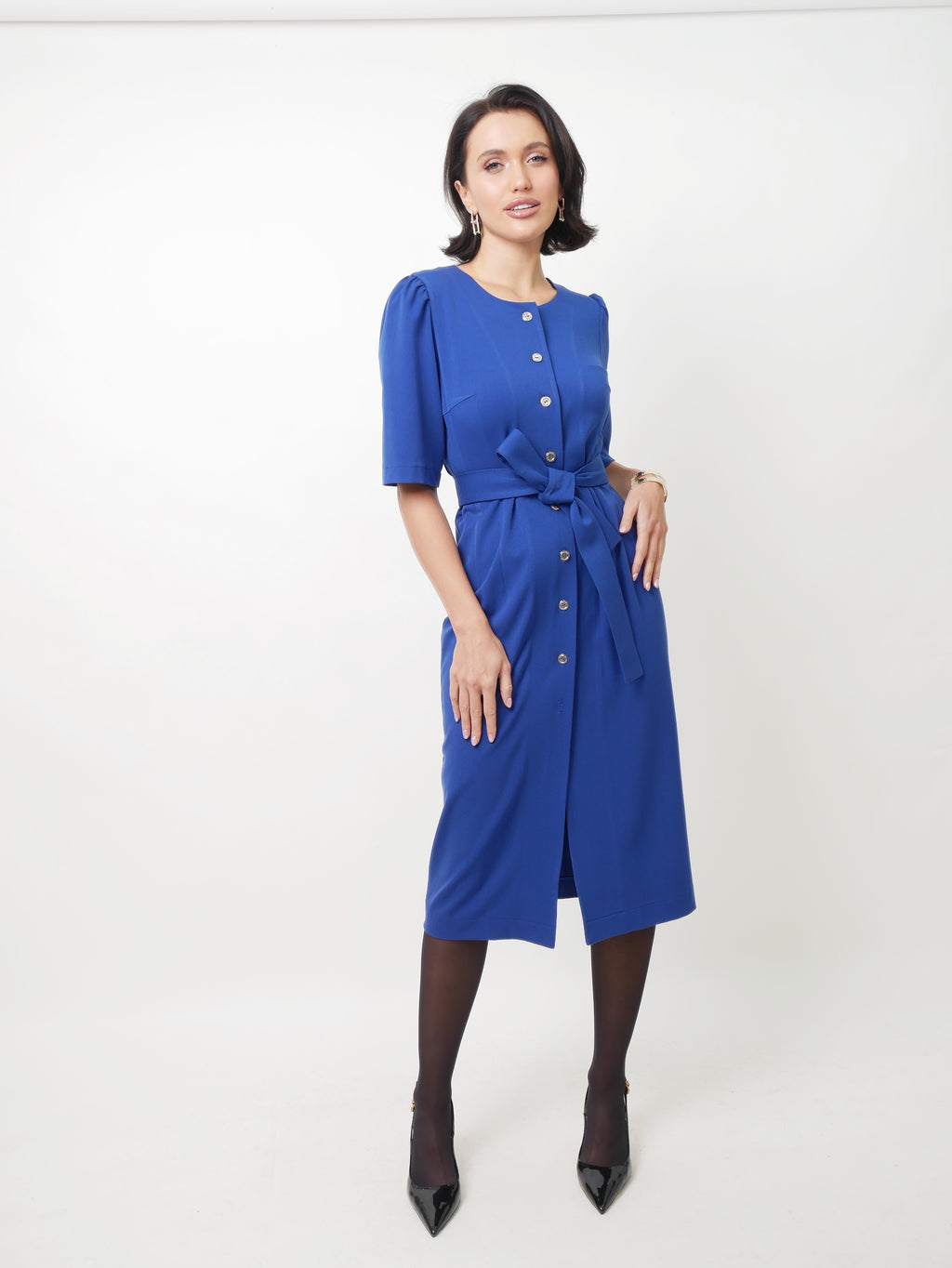 Midi šaty s knoflíky royal blue