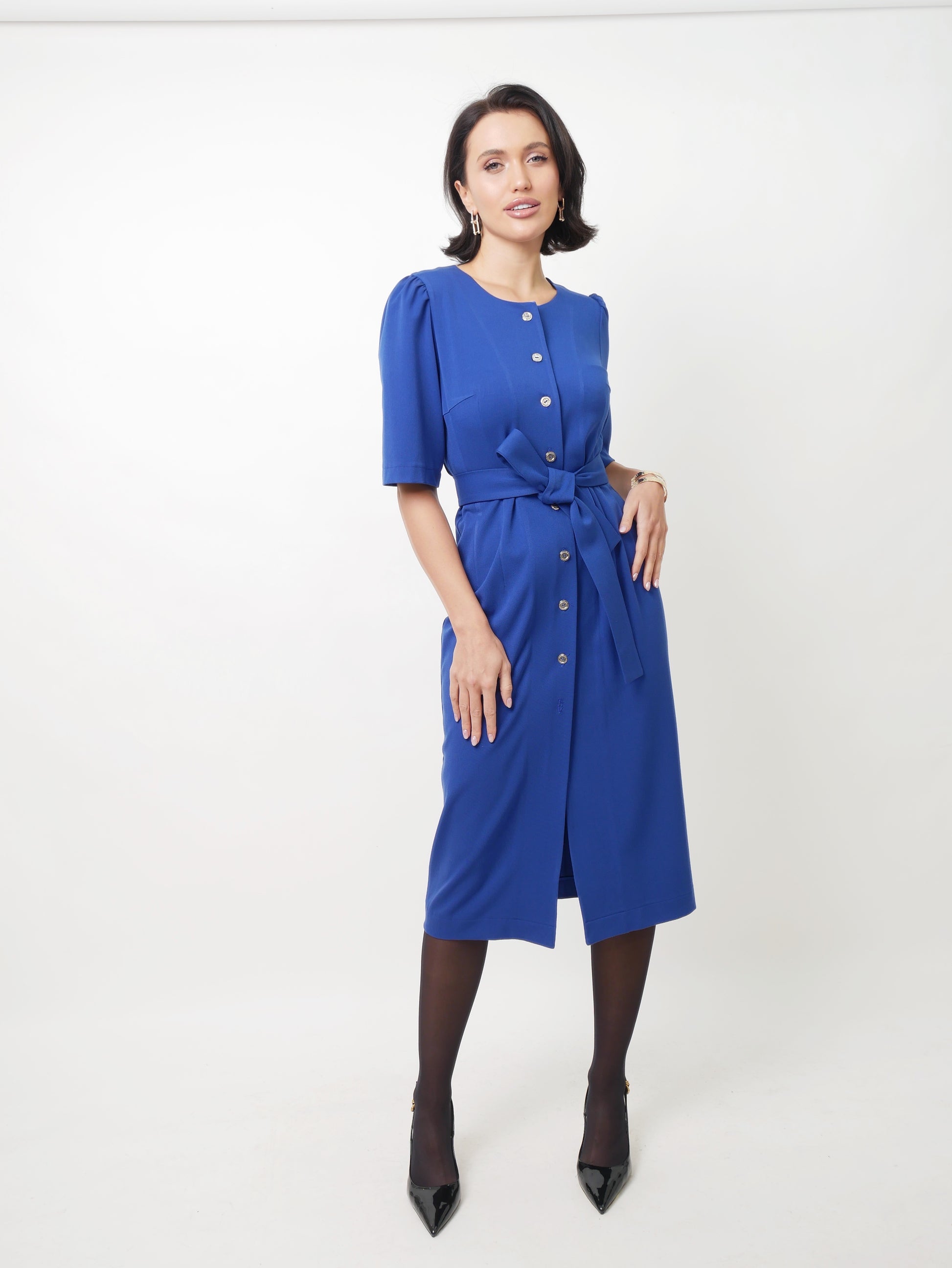 Midi šaty s knoflíky royal blue