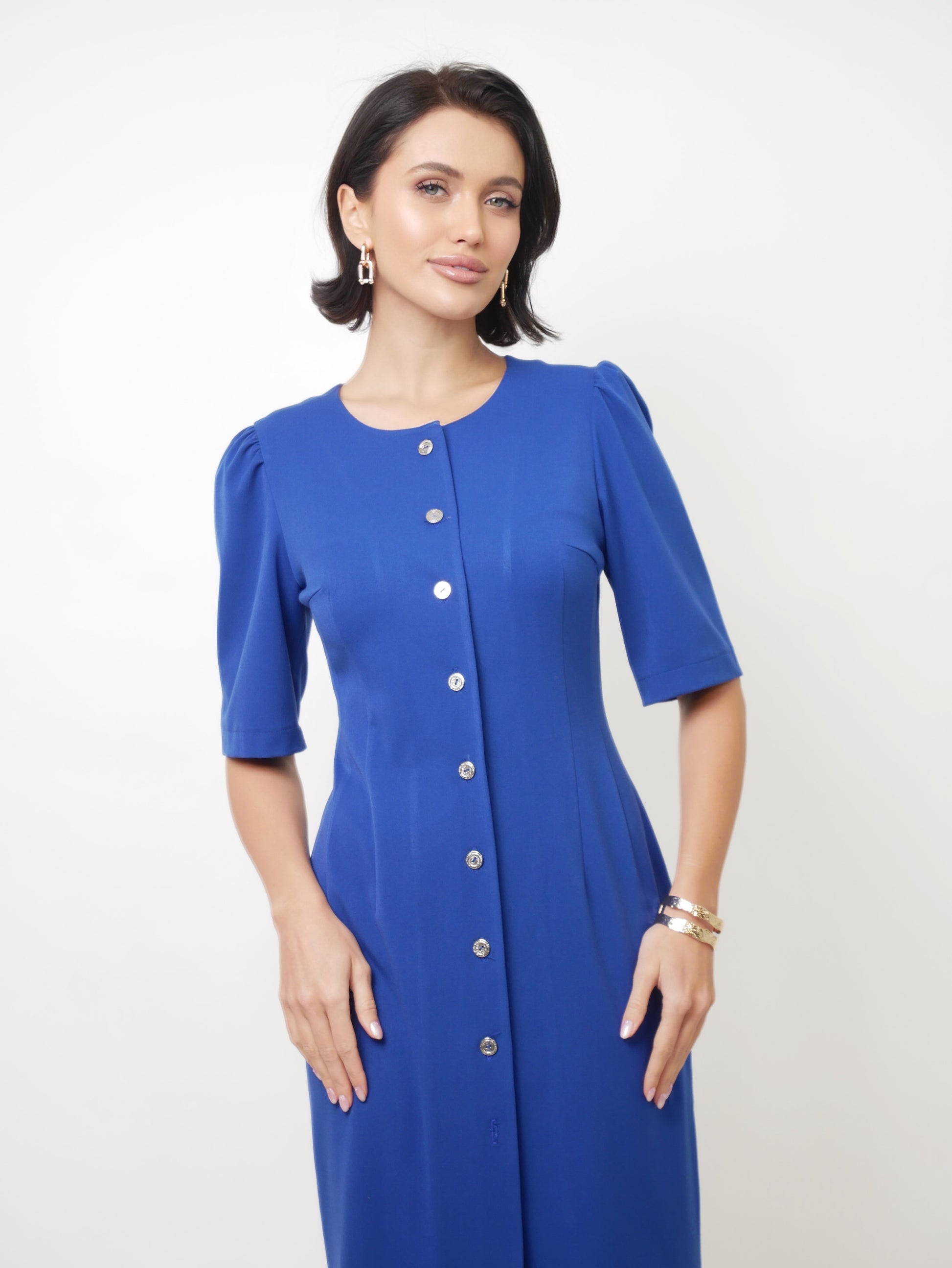 Midi šaty s knoflíky royal blue