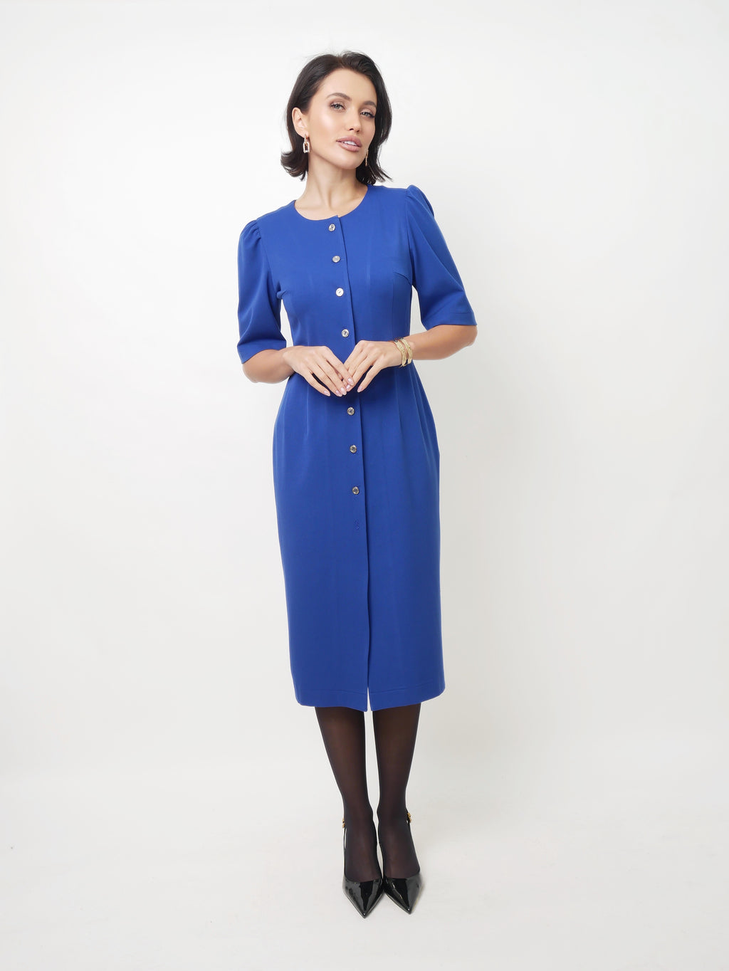 Midi šaty s knoflíky royal blue