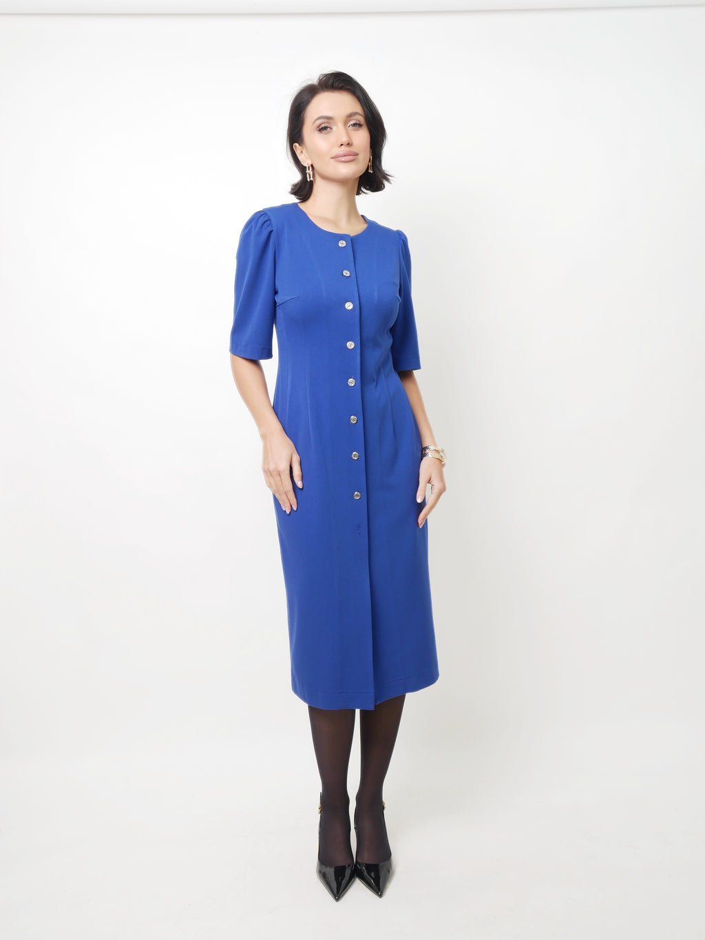 Midi šaty s knoflíky royal blue