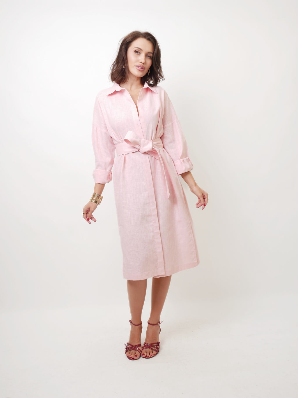 Šaty "Košilové len" baby pink
