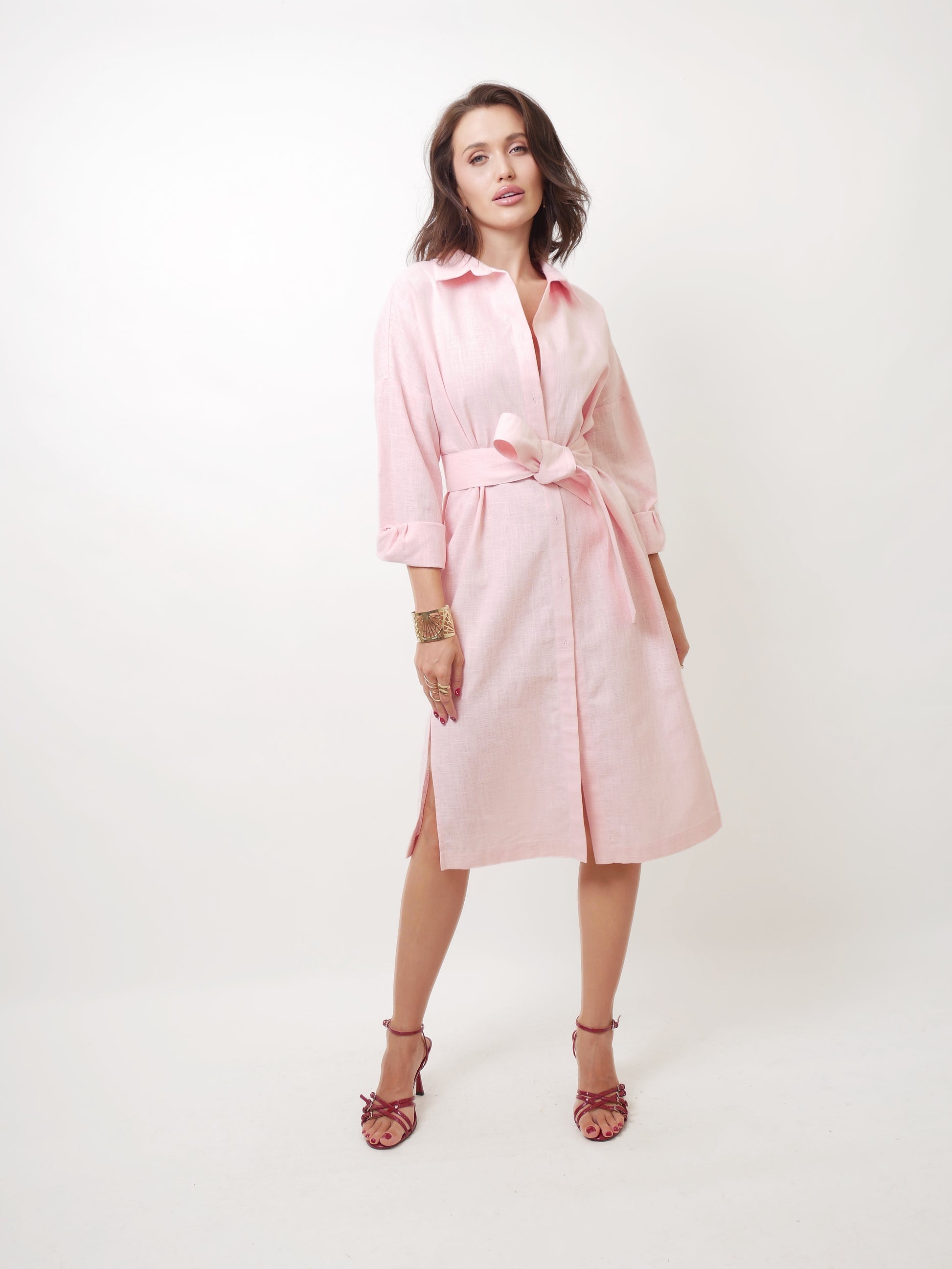 Šaty "Košilové len" baby pink