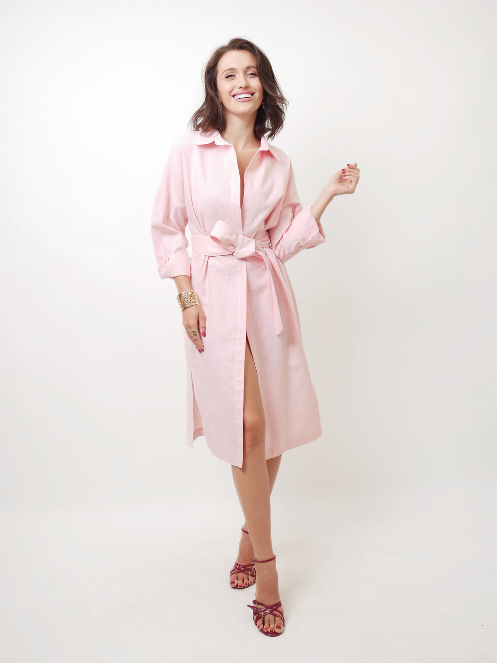 Šaty "Košilové len" baby pink