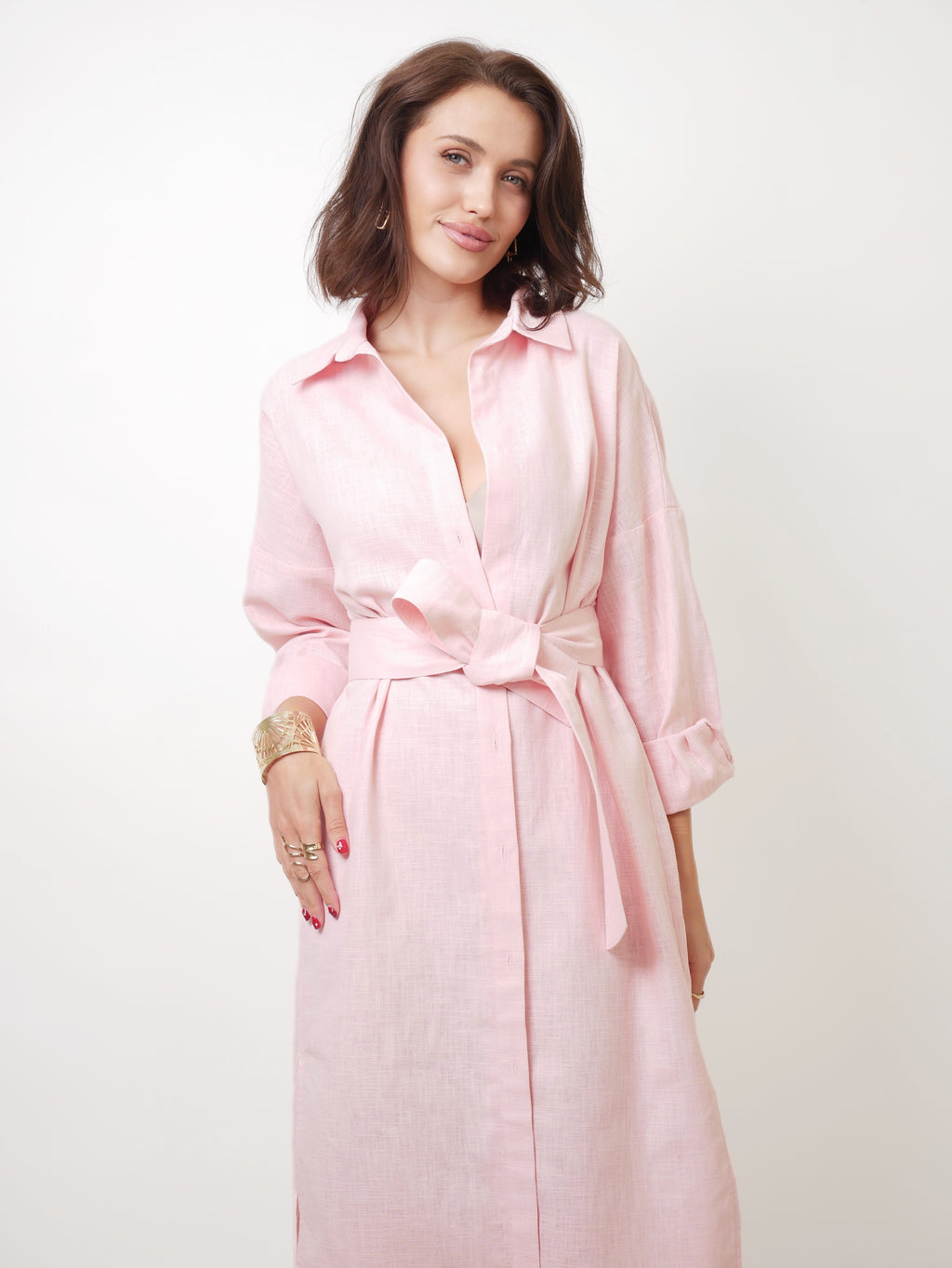 Šaty "Košilové len" baby pink