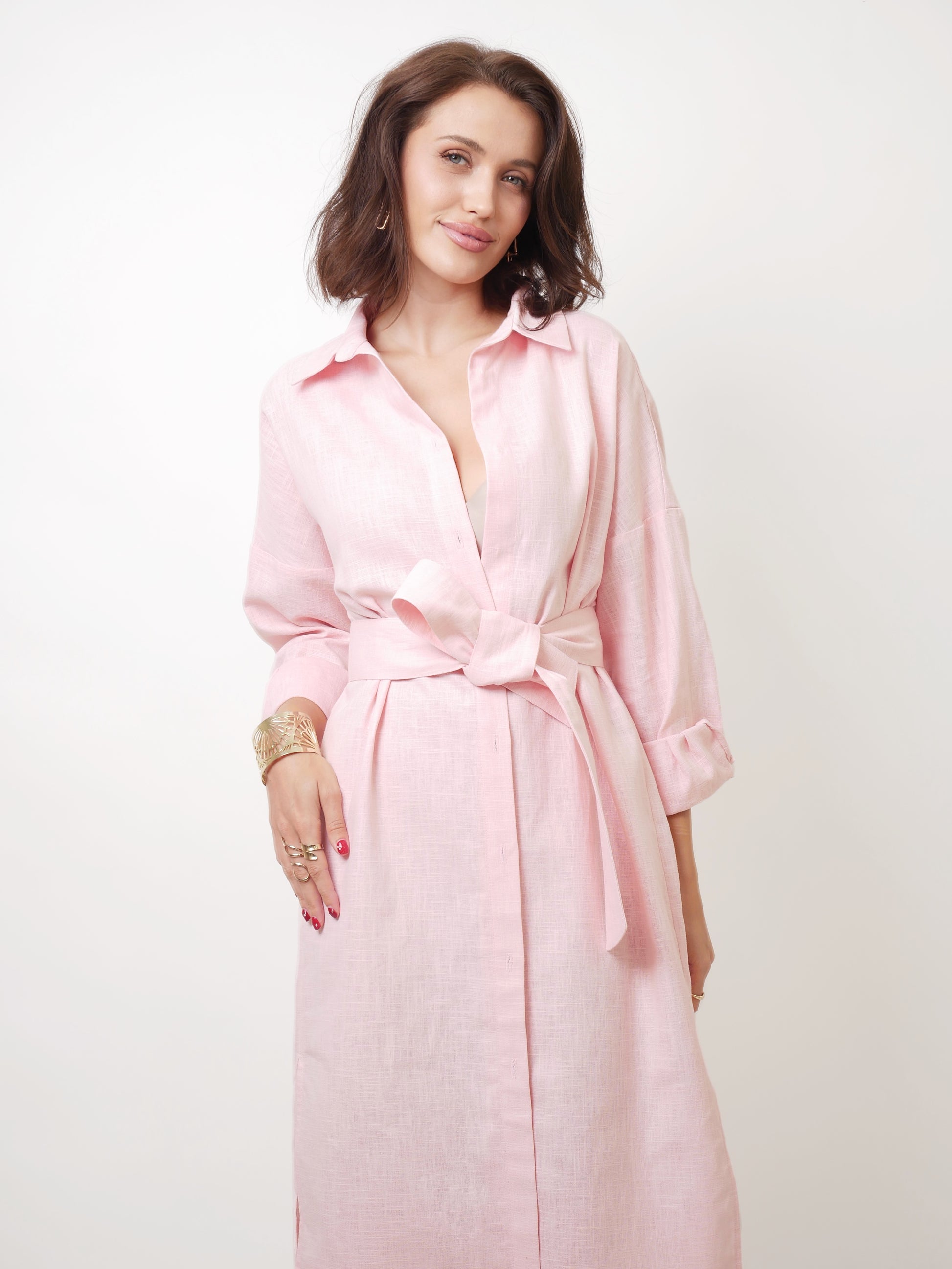 Šaty "Košilové len" baby pink