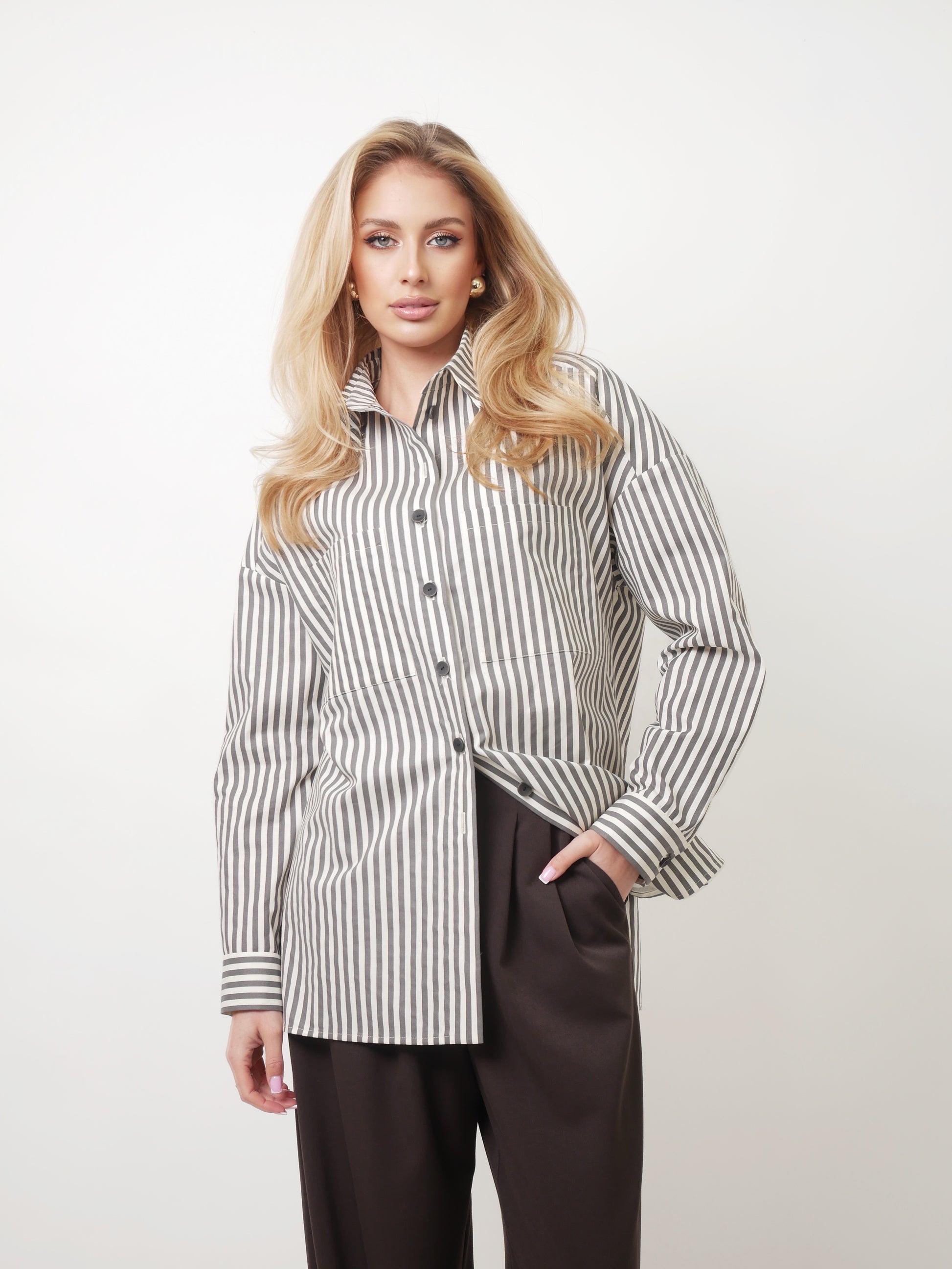 Košile oversized "Stripes" antracit