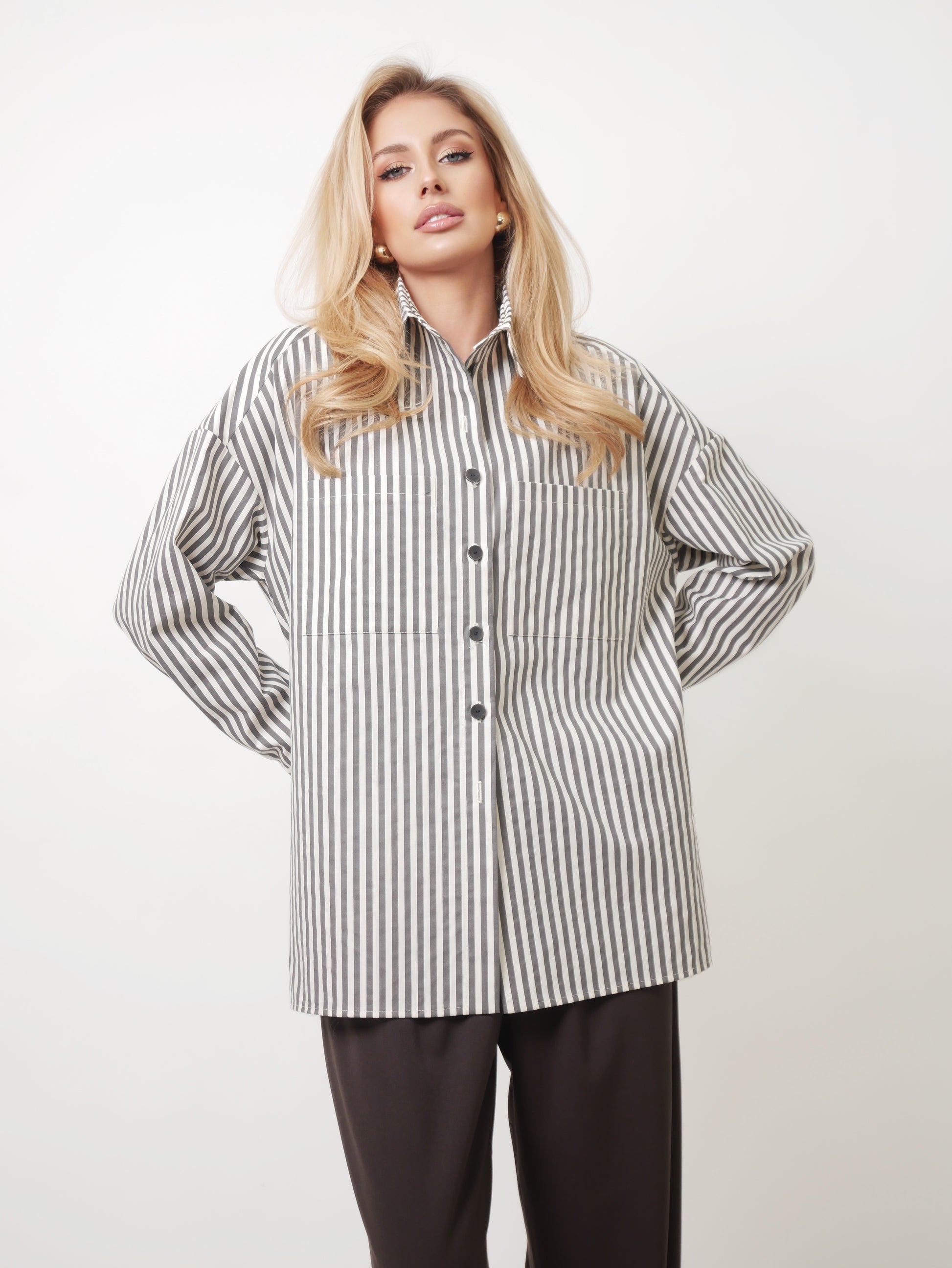 Košile oversized "Stripes" antracit