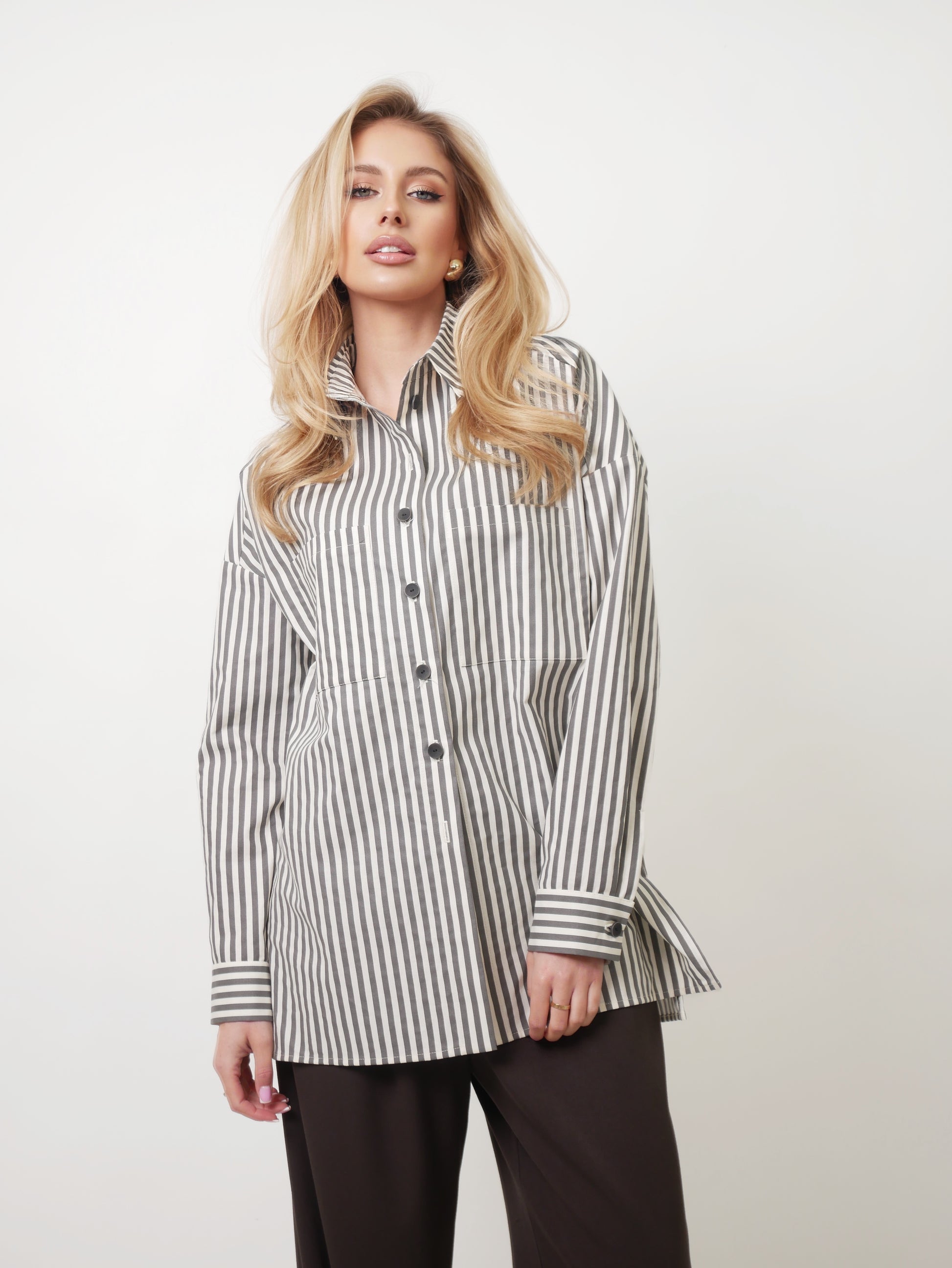 Košile oversized "Stripes" antracit